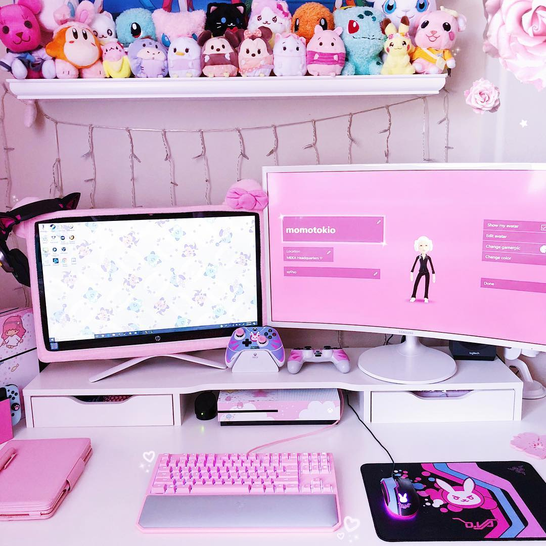 Розовые игры на пк. Декор рабочего стола. Геймерская комната для девочек. Розовый стол для девочки. Компьютер розовый для девочек.